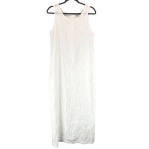 Vintage 100% Linen Fully Embroidered Maxi Dress White Timeless Sz S